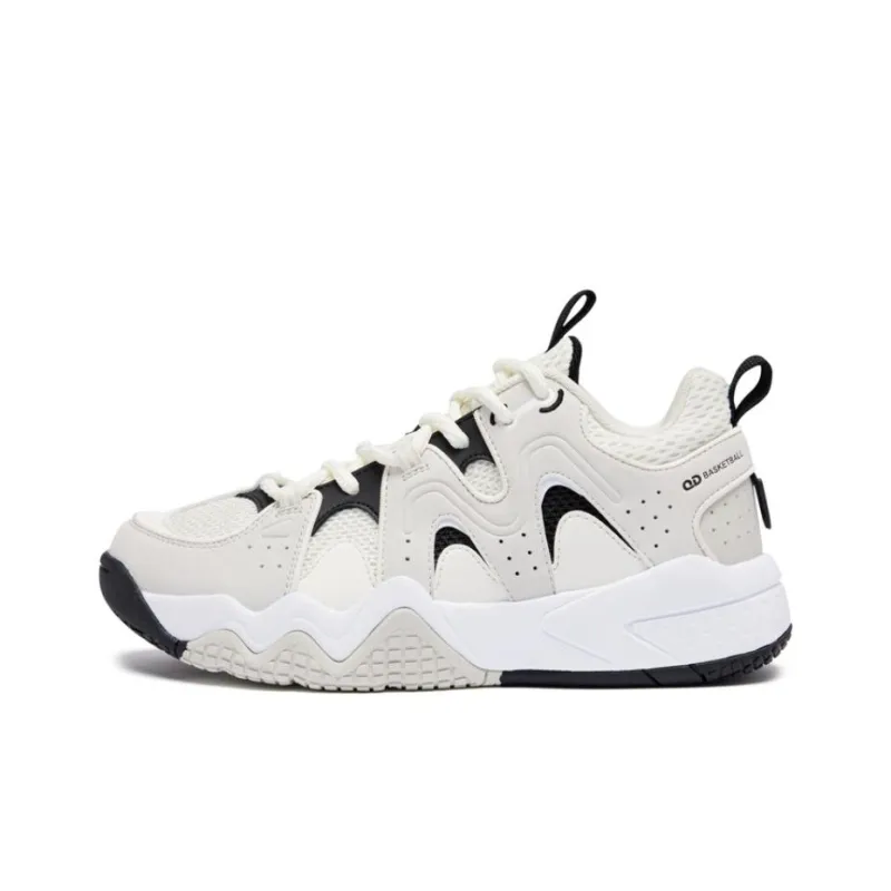 QIAODAN Anti Slip Wear Resistant Mid Top Basketball Shoes Women's White-0