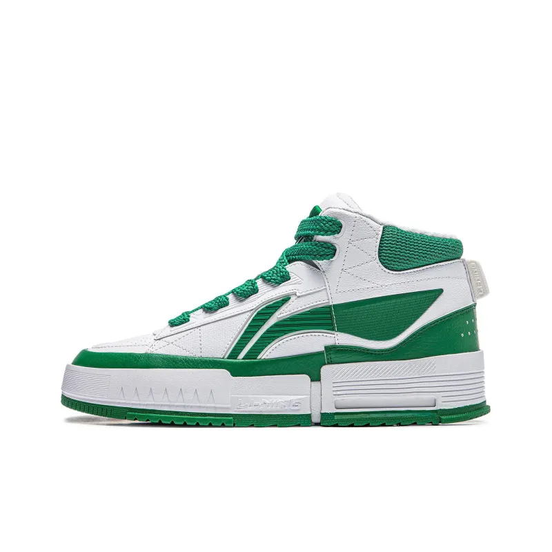 LiNing Mileage Anti Slip Wear Resistant Mid Top Skateboard Shoes Men's White Green-0