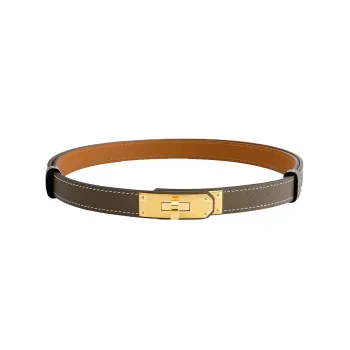 HERMES Cow Leather Leather Belts Unisex Elephant Gray/Gold Brown 1.8cm