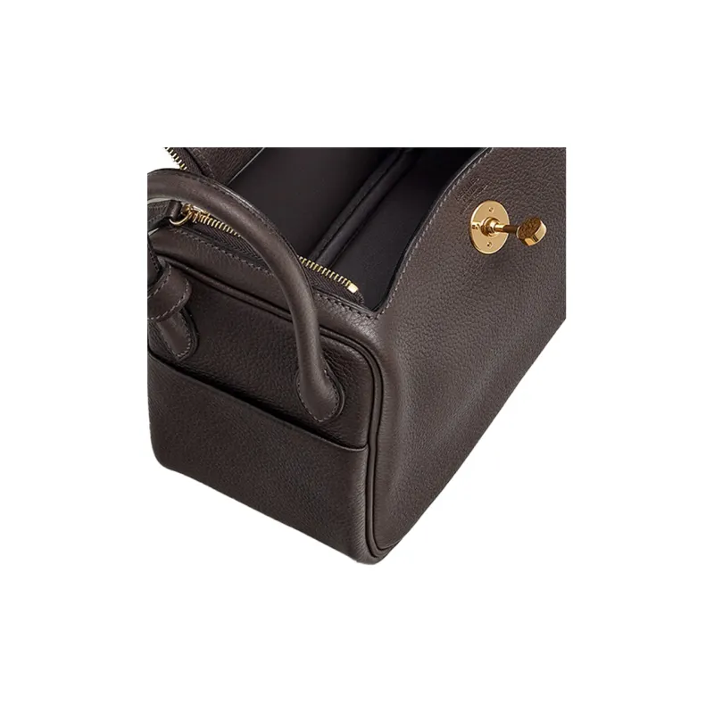 HERMES Lindy Barenia Faubourg Calfskin Handbag Mini Women's 46 Ebene Ebony-3