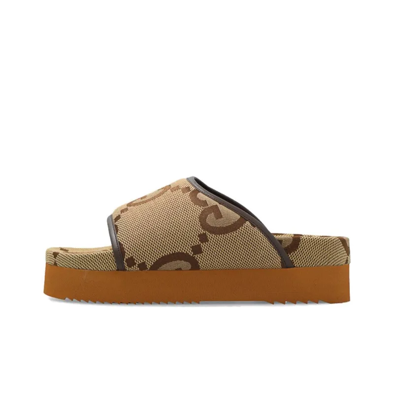GUCCI Women's Jumbo Gg Platform Slide 'Camel Ebony Monogram' Women's-0