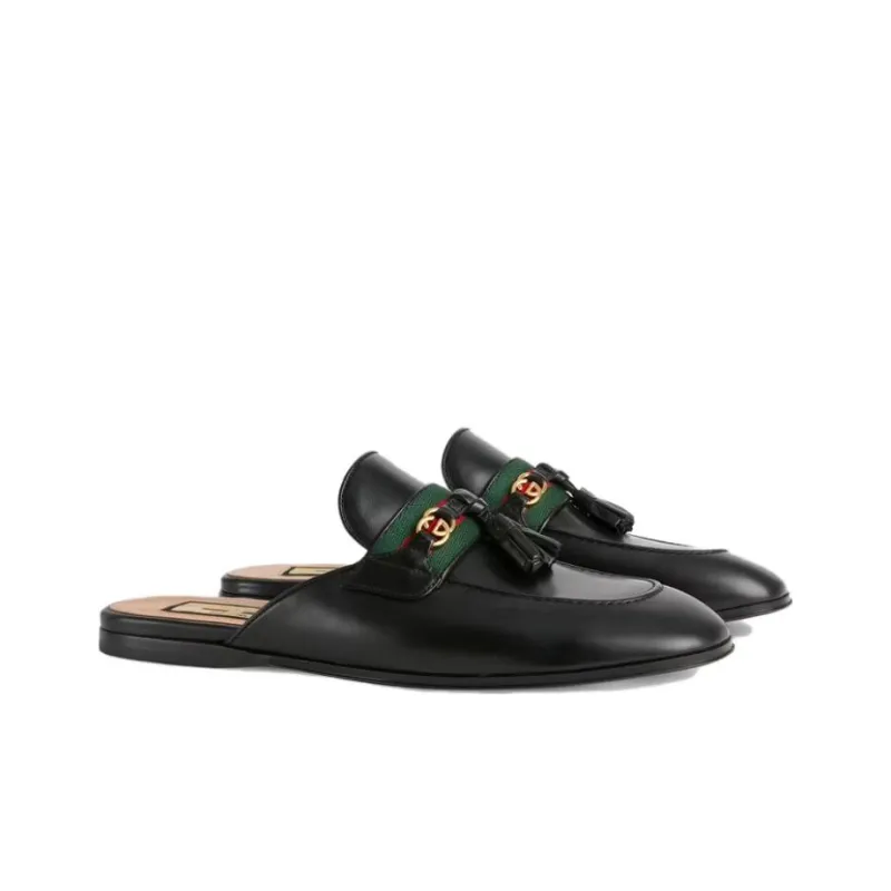 GUCCI Princetown Slipper Black Tassel Leather Women's-2