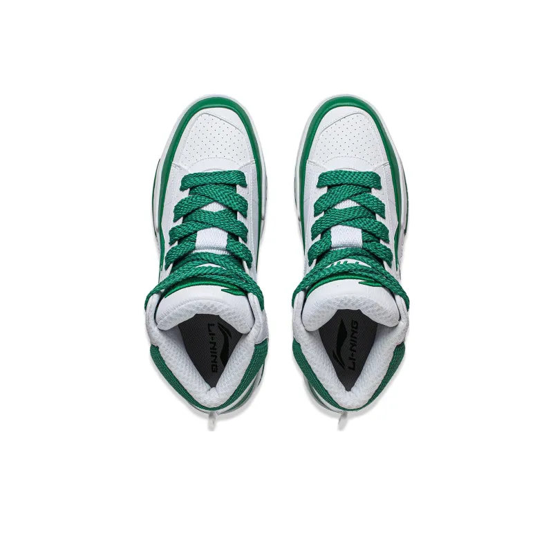 LiNing Mileage Anti Slip Wear Resistant Mid Top Skateboard Shoes Men's White Green-3