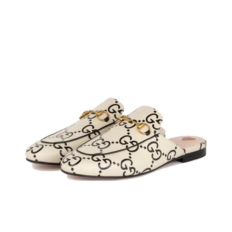 GUCCI Princetown Slipper White Gg Debossed Leather Women's-2