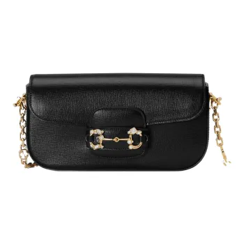 GUCCI Horsebit 1955 Leather Shoulder Bag Baguette Bag Crossbody Bag Shoulder Bag Women's Black