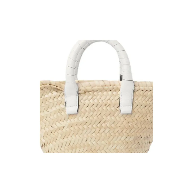 Chloe Marcie Raffia Grained Calfskin Basket Bag Handbag Mini Women's Beige/White-3
