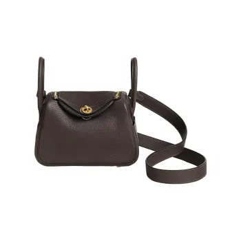 HERMES Lindy Barenia Faubourg Calfskin Handbag Mini Women's 46 Ebene Ebony