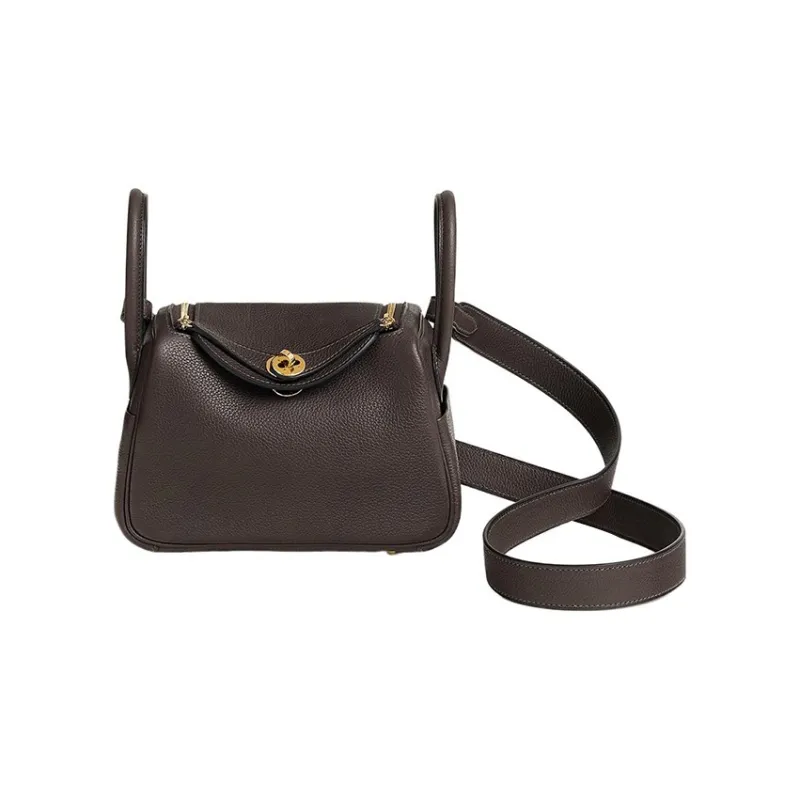 HERMES Lindy Barenia Faubourg Calfskin Handbag Mini Women's 46 Ebene Ebony-0