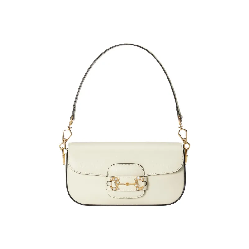 GUCCI Horsebit 1955 Leather Shoulder Bag Baguette Bag Crossbody Bag Shoulder Bag Women's White-7