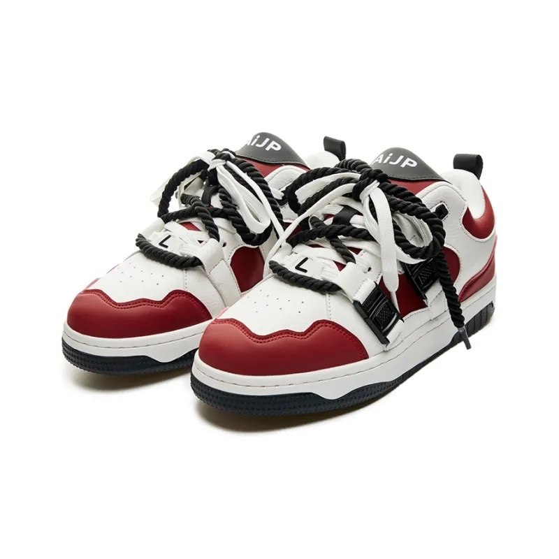 LAZY BONS x AiJP Abrasion Resistant Slip Resistant Low Top Skateboard Shoes Unisex White Black-14
