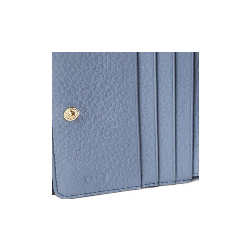 Chloe Alphabet Grained Calfskin Wallet Women's Blue-3