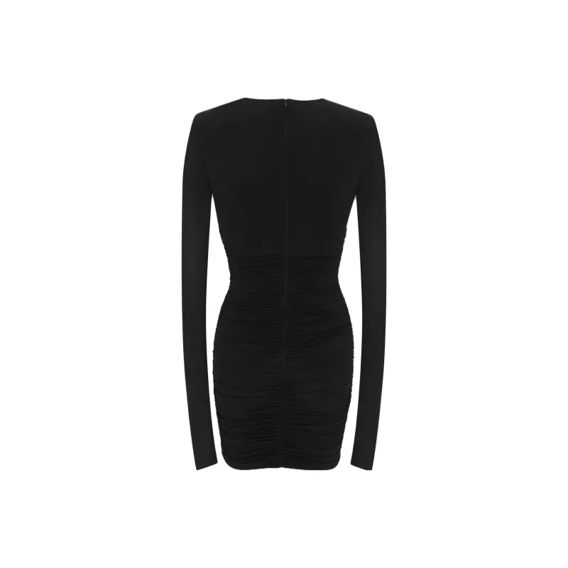 SAINT LAURENT Draped V Neck Long Sleeved Dress-1