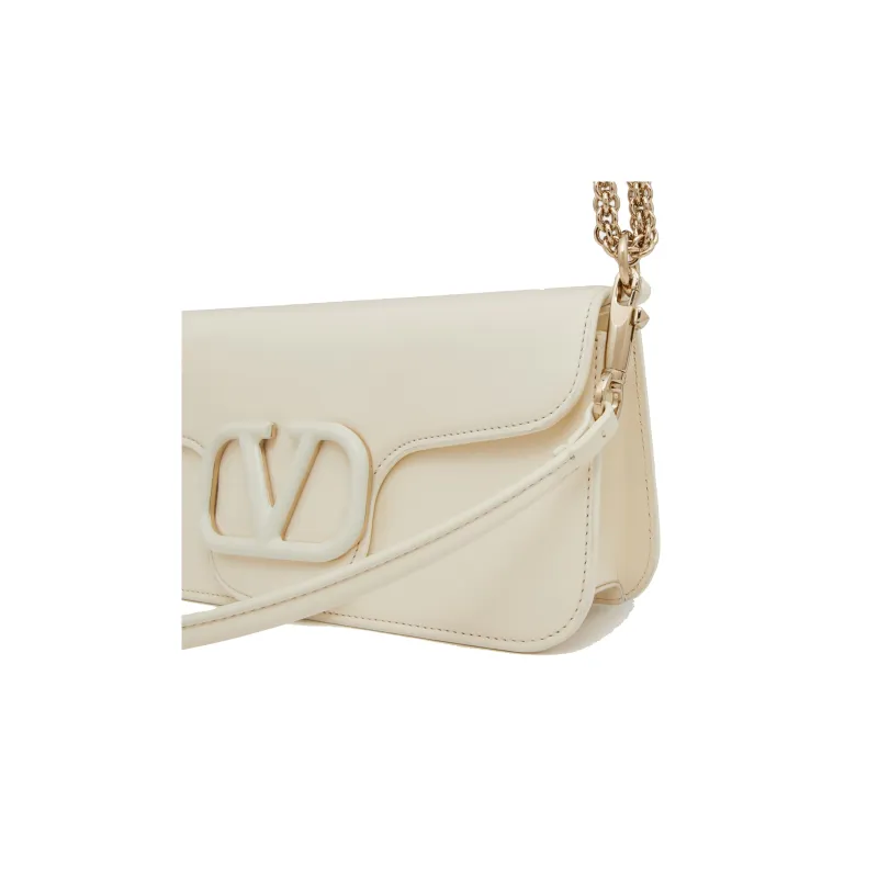 Valentino Locò Calfskin Baguette Bag, Crossbody Handbag, Shoulder Bag Regular Women's Ivory White-6