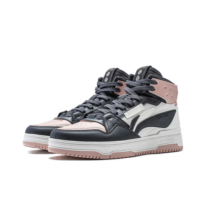 LiNing Yamahara 2.0 Anti Slip Wear Resistant High Top Skateboard Shoes Women's Dark Blue White Pink-2