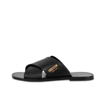 MOSCHINO Genuine Leather Sole Slide Slippers Men's Black