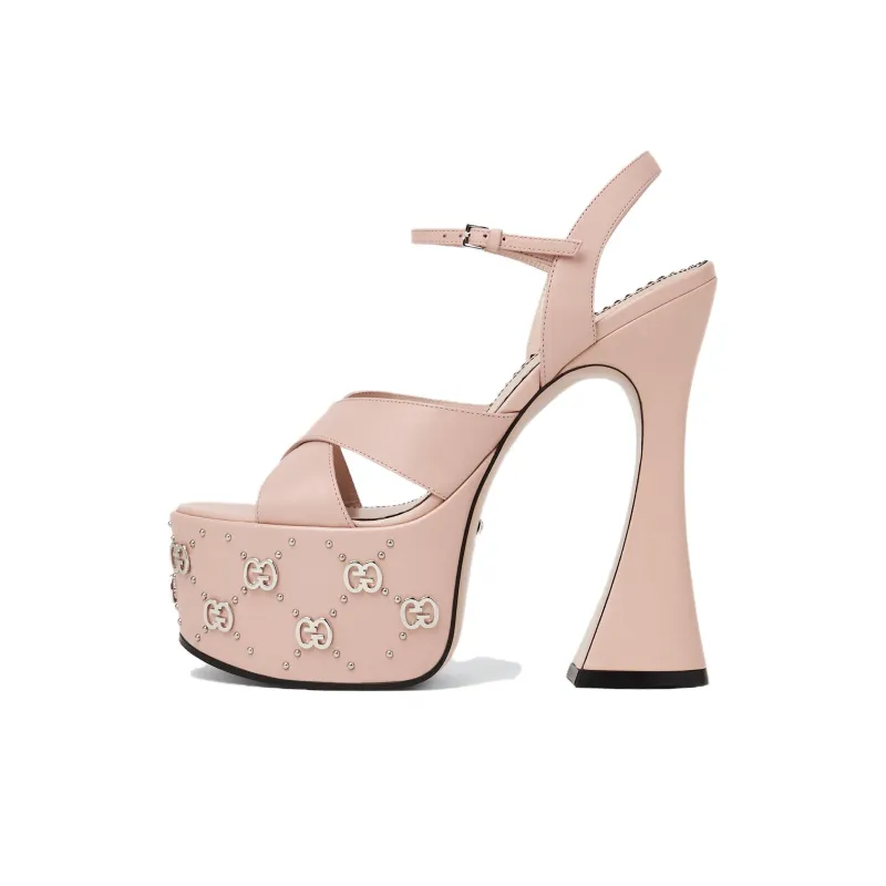 GUCCI Interlocking G Leather Platform Sandals Pink Women's-0