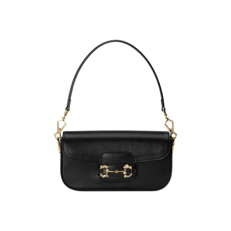 GUCCI Horsebit 1955 Leather Shoulder Bag Baguette Bag Crossbody Bag Shoulder Bag Women's Black-7
