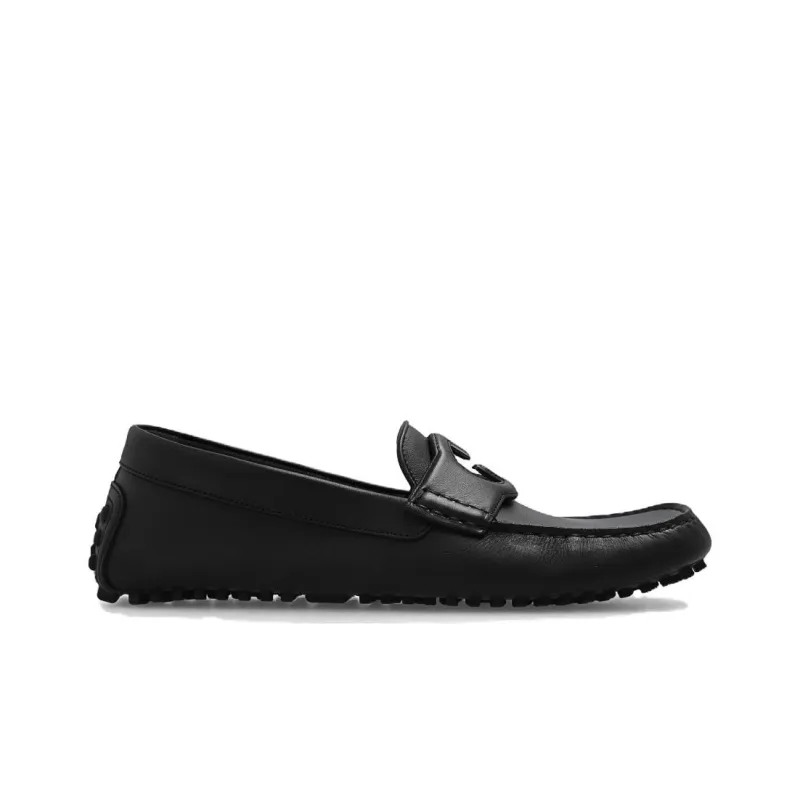 GUCCI Interlocking G-plaque Leather Loafers-1