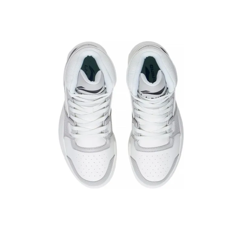 LiNing Retro 90 Cushioned Slip Resistant High Top Casual Shoes Women's White Gray-3