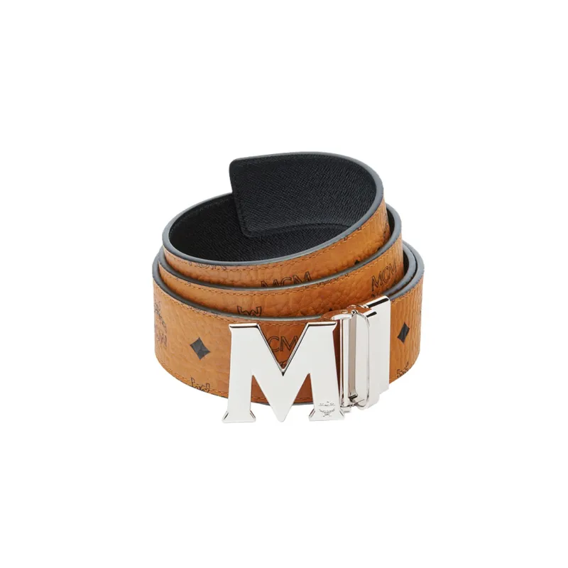 MCM Claus M Reversible Belt Visetos Silver Cobalt tone 1.75W 51In/130Cm-3