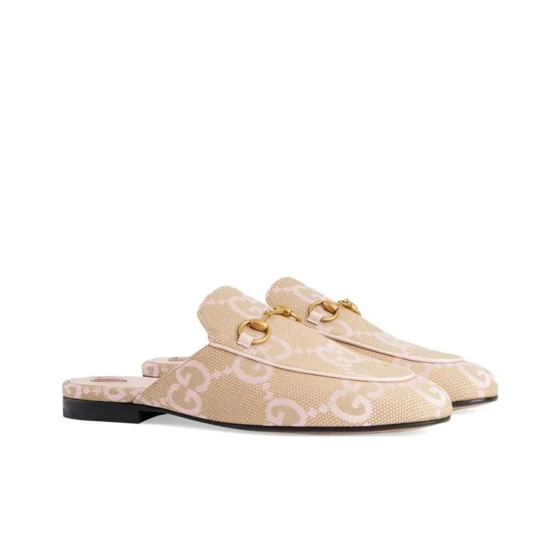 GUCCI Jumbo GG Princetown Slipper Beige Light Pink Canvas-2