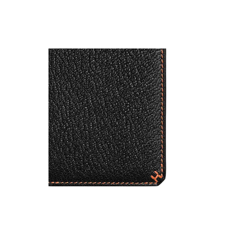 HERMES Mysore Goat Skin Wallets Card Holders Unisex Black/Aluminum Dan Orange-3