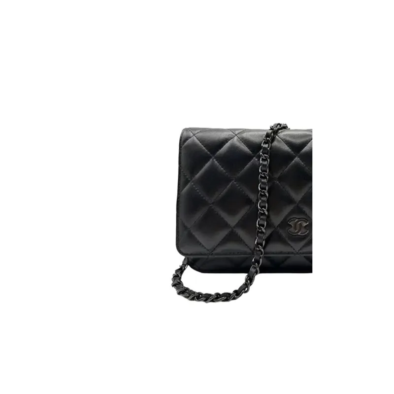 CHANEL 21B Fall WOC Lambskin Wallet On Chain Flap Bag, Chain Bag, Pochette, Shoulder Bag, Crossbody Bag Women's Black-2