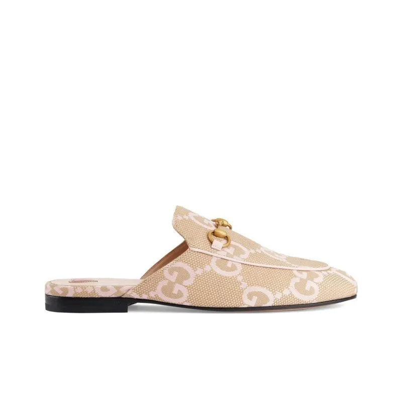 GUCCI Jumbo GG Princetown Slipper Beige Light Pink Canvas-1