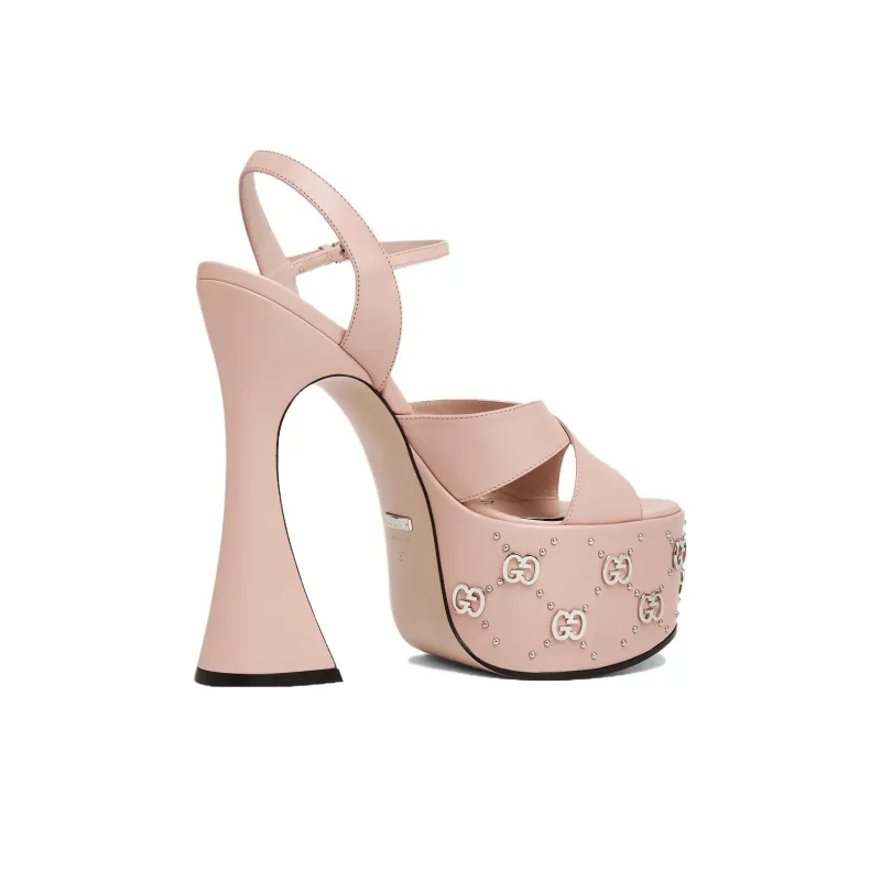 GUCCI Interlocking G Leather Platform Sandals Pink Women's-2