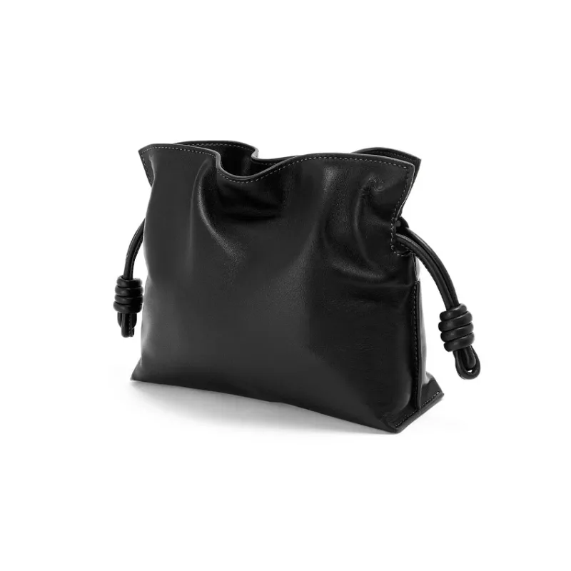 LOEWE Flamenco Cow Leather One Shoulder Crossbody Clutches Mini Women's Black-2