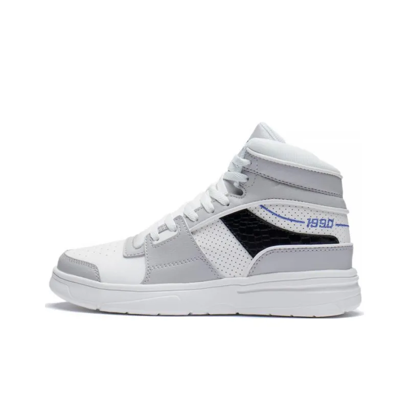 LiNing Retro 90 Cushioned Slip Resistant High Top Casual Shoes Women's White Gray-0