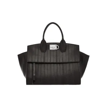 FERRAGAMO Studio Eel Skin Handbag Large Size Women's Black