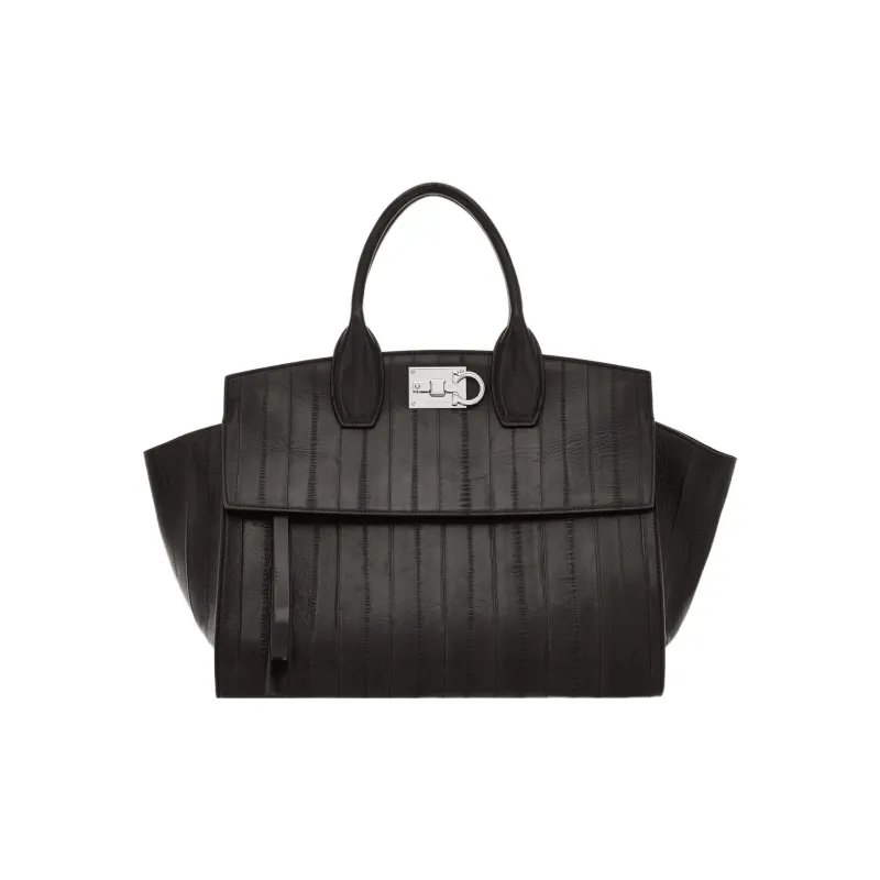 FERRAGAMO Studio Eel Skin Handbag Large Size Women's Black-0