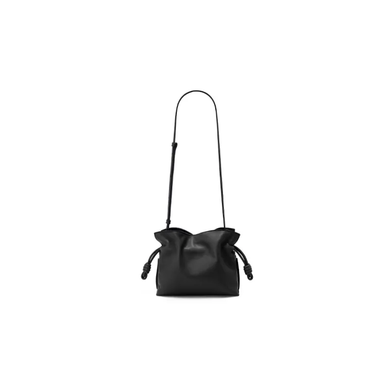 LOEWE Flamenco Cow Leather One Shoulder Crossbody Clutches Mini Women's Black-1