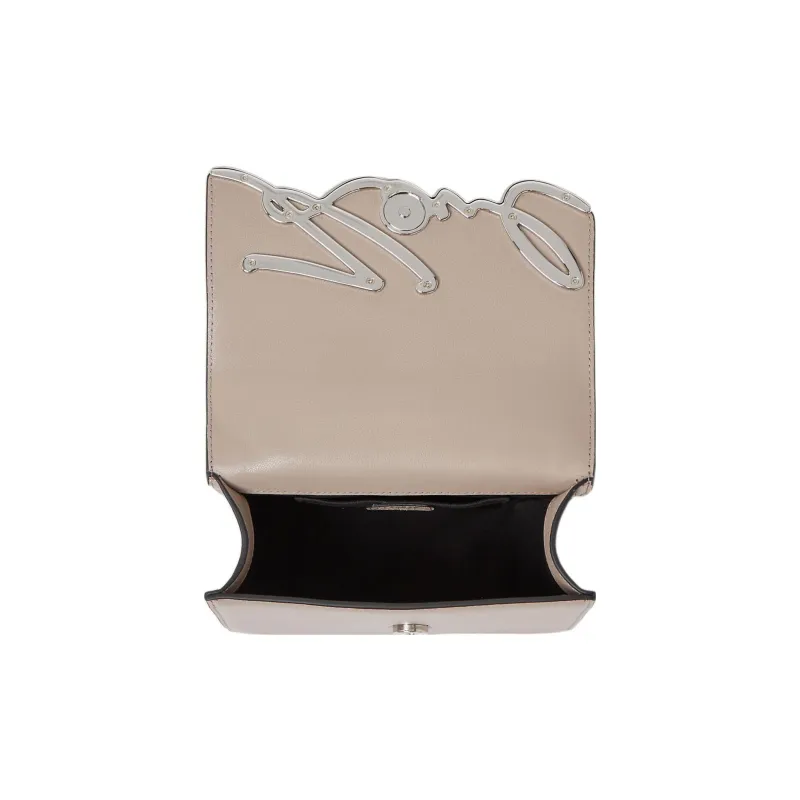 KARL LAGERFELD Cow Leather Crossbody Bag, Shoulder Bag Trumpets Women's Beige-4