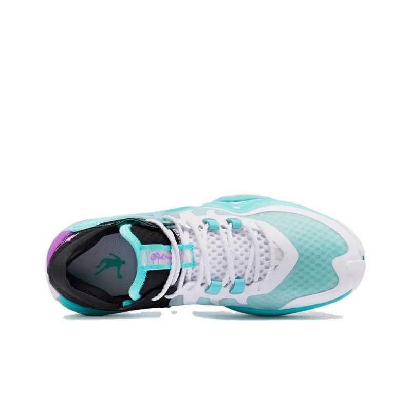 QIAODAN Anti Slip Wear Resistant Low Top Basketball Shoes Men's Green Purple-3