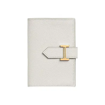 HERMES Bearn Epsom Calfskin Money Clip Card Holder Women's Light Gray