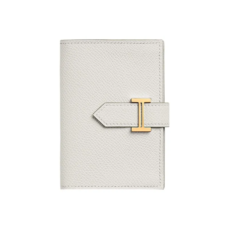 HERMES Bearn Epsom Calfskin Money Clip Card Holder Women's Light Gray-0