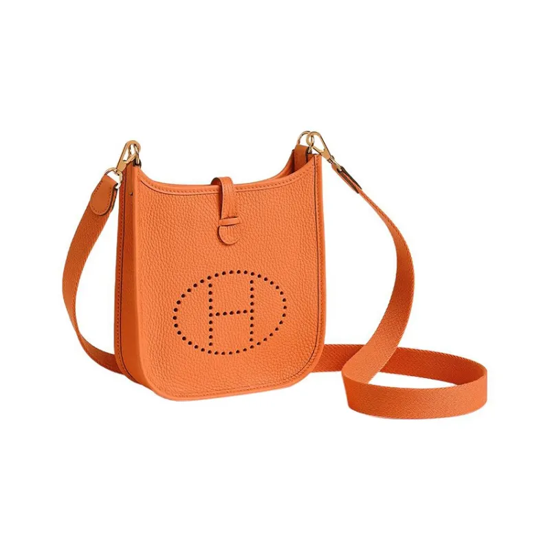 HERMES Evelyne Clemence Leather Ivorie Shoulder Bag Crossbody Bag Mini Women's Orange-1