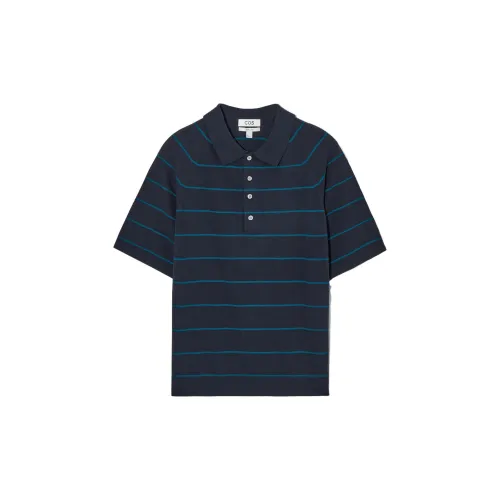 COS Polo Shirts Men Navy Blue/Aqua/Stripes