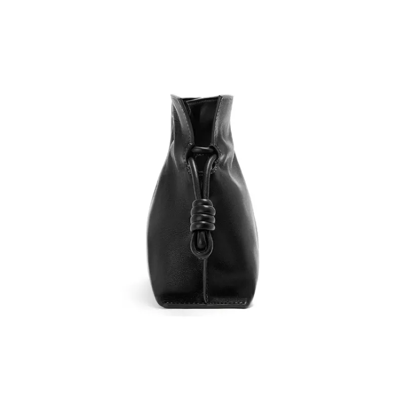 LOEWE Flamenco Cow Leather One Shoulder Crossbody Clutches Mini Women's Black-3