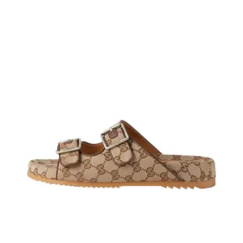 GUCCI Strap Slide Sandal Beige Canvas