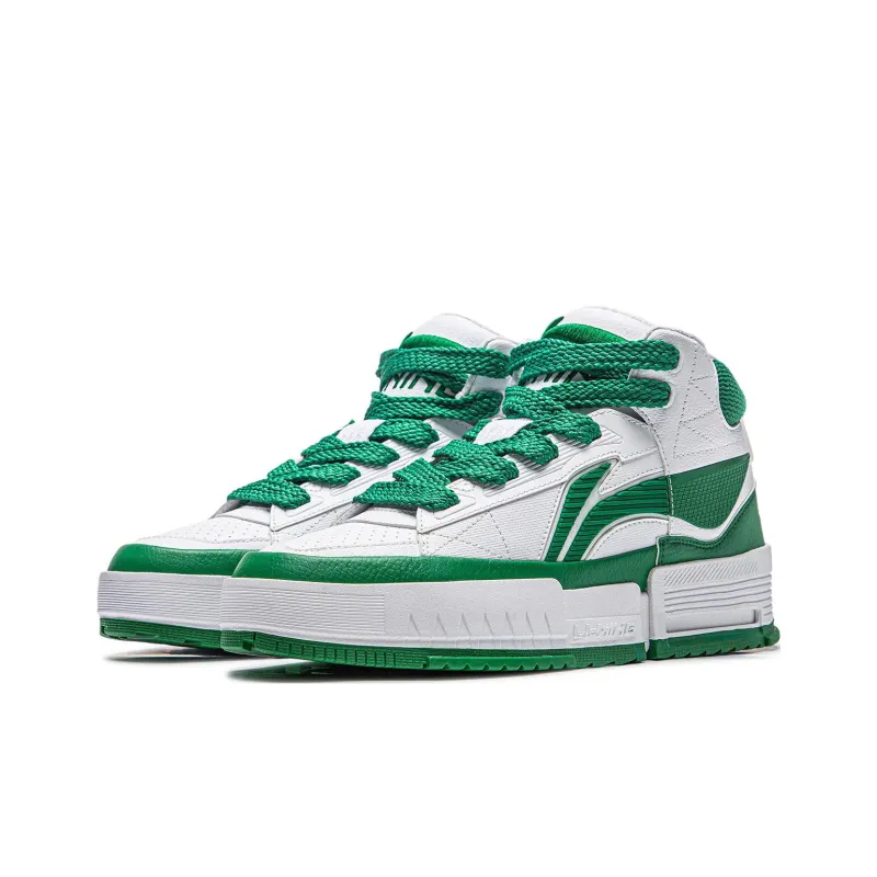 LiNing Mileage Anti Slip Wear Resistant Mid Top Skateboard Shoes Men's White Green-2