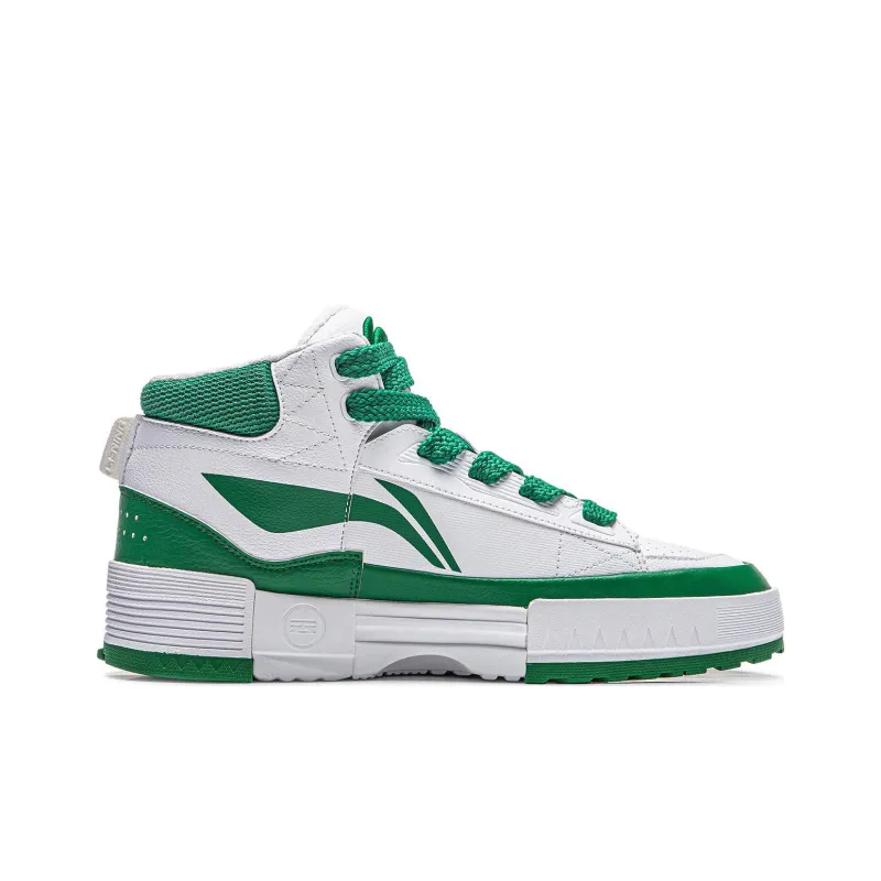 LiNing Mileage Anti Slip Wear Resistant Mid Top Skateboard Shoes Men's White Green-1