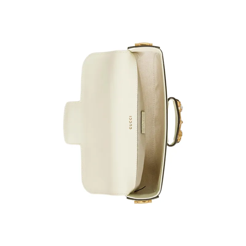 GUCCI Horsebit 1955 Leather Shoulder Bag Baguette Bag Crossbody Bag Shoulder Bag Women's White-5