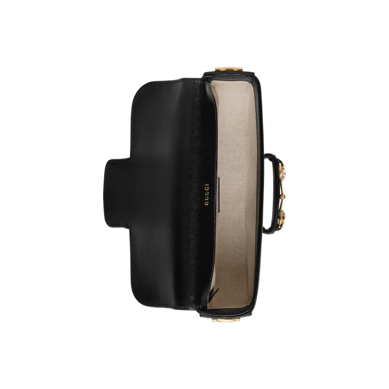 GUCCI Horsebit 1955 Leather Shoulder Bag Baguette Bag Crossbody Bag Shoulder Bag Women's Black-5