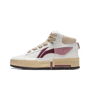 LiNing Mileage Anti Slip Wear Resistant Mid Top Skateboard Shoes Women's White Red