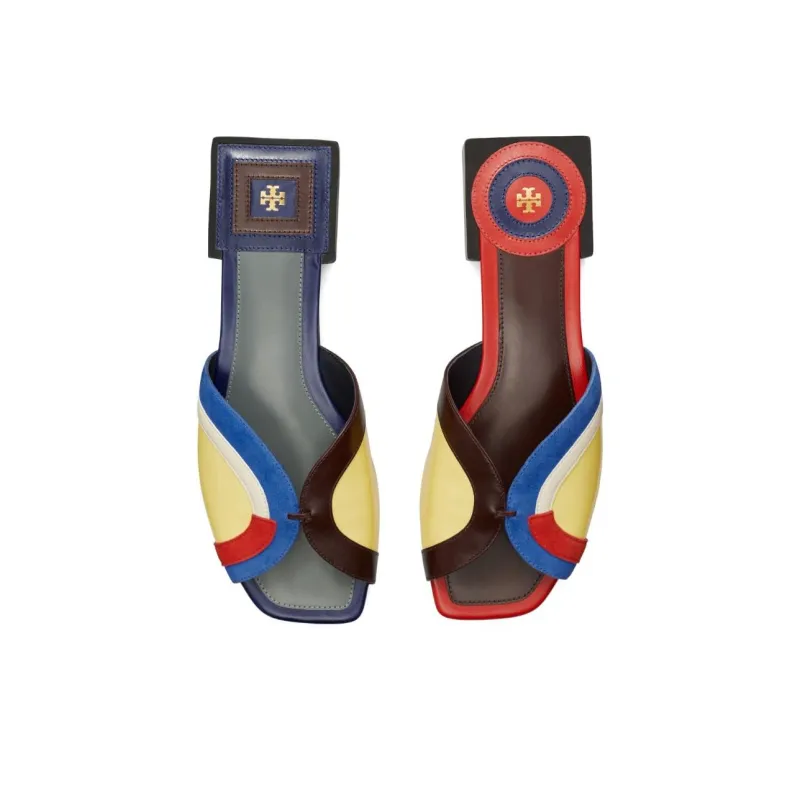 TORY BURCH Marquetry Slide Slippers Women's Red Yellow Blue-3