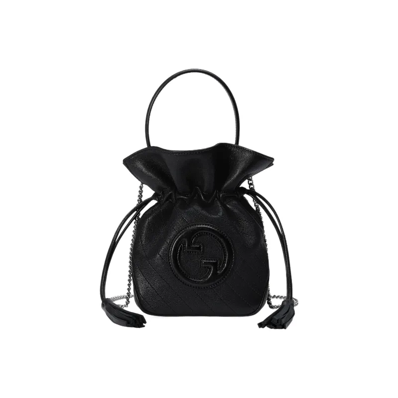 GUCCI Blondie Leather Bucket Bags Shoulder Bag Crossbody Bag Handbag Mini Women's Black-0