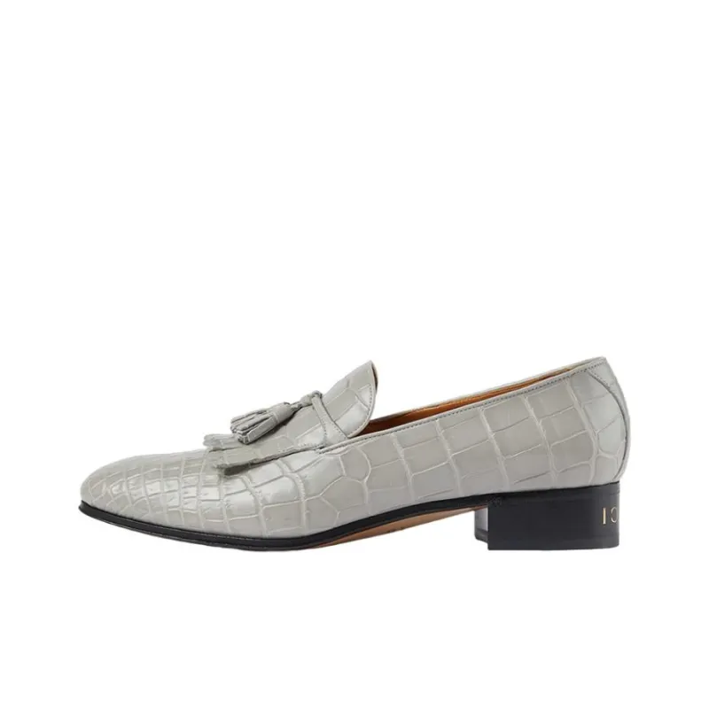 GUCCI Crocodile Loafers Men's Gray-0